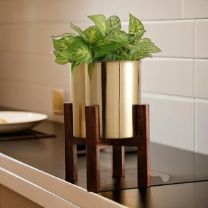 Macetero de cobre de acero inoxidable con cenador de madera Accesorio de vajilla elegante - Product Image 1