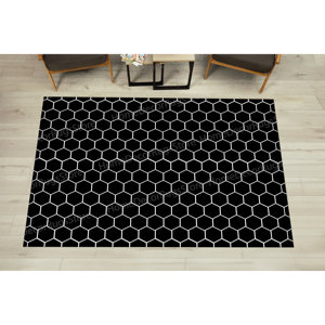 Tapis à motif nid d'abeille, tapis noir, tapis à motif géométrique, tapis modernes, cadeau de pendaison de crémaillère, tapis doux non tissé - Product Image 1