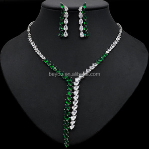 Link verde bianco abito da sposa Set di gioielli a goccia d'acqua a forma di cuore in vero oro placcato collana orecchini bracciale donna Set - Product Image 2