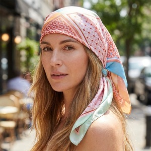 Coral Pink Patchwork Satin Hair Bandana 50x50cm <b>Headband</b> Ponytail Head Wrap Mint Blue Lattice <b>Women</b> Hair Accessory Turkey - Product Image 3