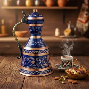 Carafe en cuivre décorée d'émail de style oriental d'Erzincan - Product Image 5