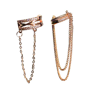 Boucles d'oreilles pendantes unisexes en acier inoxydable plaqué or 18 carats avec double chaîne et zircon - Product Image 1