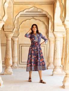 Robe Jayalini imprimée à la main, style bohème, en coton, décontractée, occasionnelle, pour les vacances d'été, pour femmes - Product Image 2