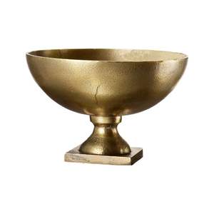 Bol de service sur pied en acier inoxydable argenté de luxe avec poignées en anneau, bol à fruits décoratif sur pied pour centre de table de mariage - Product Image 4