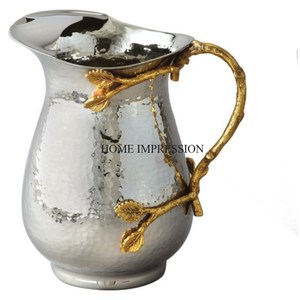 Argent Brillant Poli Plaqué Or Fleur Designer Poignée Pichet À Vin Haute Qualité Standard Métal Martelé Texture pour la Fête - Product Image 4