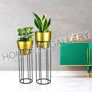 High Quality Indian Factory Made Iron Garden Pots Stand <b>Large</b> Gold-Plated Metal Flowers Planter with Stands Elegant Design - Product Image 1