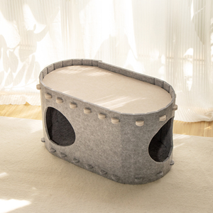 Usine directe personnalisé bas quantité minimale de commande luxe haute qualité <span class=keywords><strong>pas</strong></span> cher chat cave lit de couchage 2 en 1 gris foncé <span class=keywords><strong>laine</strong></span> maison pour animaux de compagnie pour chats d'intérieur - Product Image 2