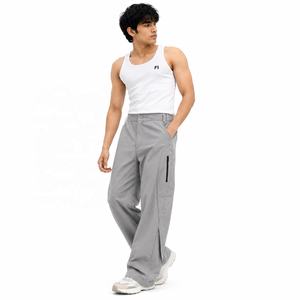 Pantalones de hombre de pierna ancha y corte relajado personalizados, con bolsillos con cremallera, estilo casual, de moda, tejidos, para streetwear, proveedor mayorista a granel, EE. UU. - Product Image 4