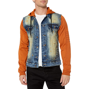 Veste en jean délavé à l'acide 100 % coton pour homme, avec logo personnalisé, style vintage, boutons recouverts, imprimée, pour l'extérieur - Product Image 5