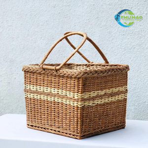 Hot Item!!! Handwoven Rattan Vietnamese VINTAGE COUNTRY BASKET Natural Easter <b>Egg</b> Gift Picnic Basket With Durability - Product Image 5