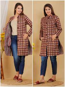 Custom Made Printed Cotton Kantha Stitch Long Reversible Jackets with Block Printed Fabrics Ideal for Resale in Small Motifs. - Product Image 4