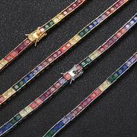 Collier tennis en laiton avec zircone cubique (CZ) taille princesse arc-en-ciel 4 mm, coloré, entièrement pavé, finition polie, pour hommes et détaillants, marque privée