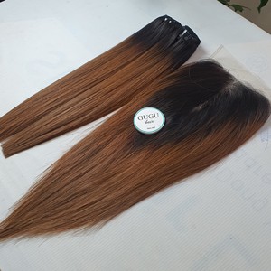 Extensiones de Peluca de cabello humano liso de hueso rizado birmano crudo 100% marrón degradado vietnamita sin enredos sin desprendimiento - Product Image 2