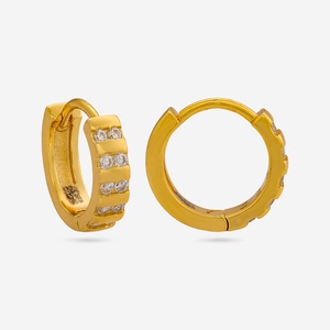 Vintage Diamond Huggie <b>Stud</b> Earrings 92.5 <b>Silver</b> 14k Gold Plated Geometric Design - Product Image 3