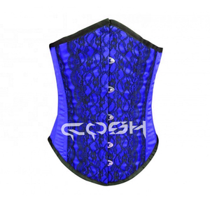 Corset de mode sous-poitrine en satin bleu avec superposition de dentelle et baleines en acier - Product Image 1