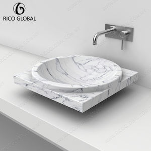Lavabo Ovalado de Mármol Blanco Carrara, Diseño Rústico-Moderno para Baño y Pasillo, Mueble de Piedra Natural con Estilo Moderno - Product Image 4