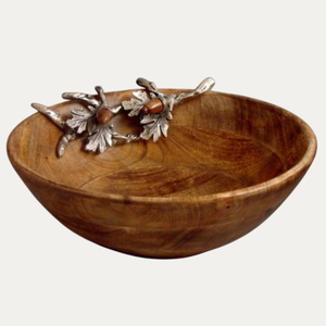 Ensaladera redonda de madera de mango ecológica moderna con borde floral plateado para bodas y otras ocasiones - Product Image 4