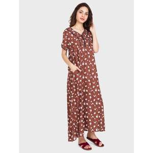 Evolove Camisón Maxi Estampado de Rayón Cómodo para Mujer, Talla Única, Ropa de Dormir con Cintura Elástica y Cierre de Cordón, Magenta - Product Image 4