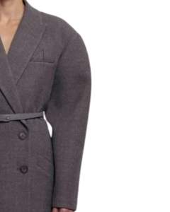 Manteau long en laine pour femme de couleur marron avec col large à revers, style double boutonnage, ceinture, élégant, vêtement d'extérieur d'hiver tendance - Product Image 5