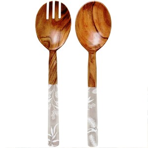 Ensemble de service de cuisine en bois naturel, comprenant une petite cuillère à salade, une fourchette et 2 spatules, ustensiles durables faits à la main, résistants au congélateur, très demandé - Product Image 2