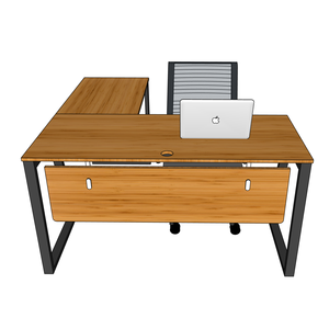 BFTB2008 TrapezBamboo II L-Shaped <b>Desk</b> 140x140cm <b>Simple</b> Design Style Foldable Portable with Assembled Iron Legs Drawer Storage - Product Image 3