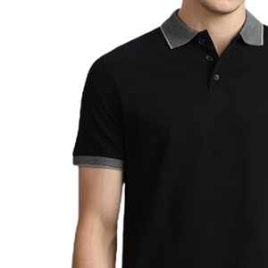 Camiseta Polo Negra para Hombre con Cuello y Puños Grises, Elegante Camiseta Casual de Manga Corta, Ropa Deportiva Cómoda de Primera Calidad - Product Image 5
