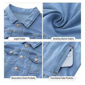 Veste en jean courte légère 100% coton Vêtements décontractés pour femmes Col rabattu Vêtements d'hiver Respirant Veste en jean unie - Product Image 3