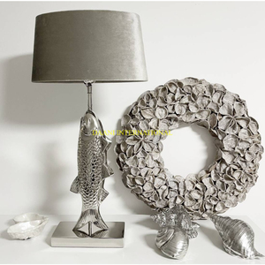 Aluminum Silver Fish Table Lamp With <b>Shade</b> Modern Nautical Decorative <b>Lighting</b> <b>For</b> <b>Bedroom</b> Living Room Coastal Home Office Decor - Product Image 1