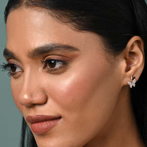 NOVAMART Fine Premium 925 Sterling <b>Silver</b> <b>Stud</b> <b>Earrings</b> for Women Girls Rose Gold Butterfly Heart Flower Shapes Diamond Encruste - Product Image 3