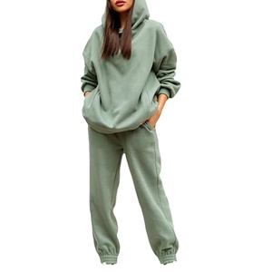 Logo de transfert de chaleur desigm Ladies High Street Wear Survêtements Joggers Costumes Ensemble Survêtements Femmes 2 Pièces Ensemble - Product Image 2