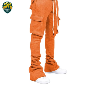 Pantalones de chándal acampanados de lana de algodón 100% con bolsillos Cargo, pantalones elásticos de estilo holgado de cintura media, pantalones de chándal acampanados apilados para hombres - Product Image 5