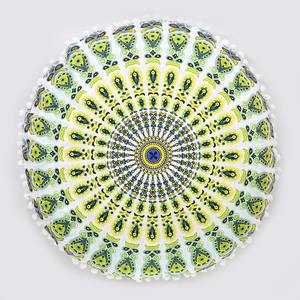 Coussin de sol Mandala Housse ronde Pouf pouf blanc Repose-pieds coton multicolore Pouf ethnique par les expéditeurs indiens - Product Image 6