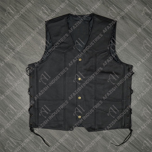 Prix les plus bas gilets utilitaires personnalisés pour hommes mode de haute qualité en gros vêtements décontractés multi-poches gilet de moto en cuir - Product Image 4