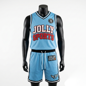 Premium Breathable Polyester Mesh Short Set <b>Light</b> Blue Rib Stripe V <b>Neck</b> Collar Side Panel Custom Logo short set for men's - Product Image 1