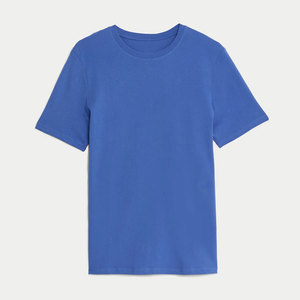 Respirant nouveau t-shirt de couleur unie hommes bleu 100% coton T-shirts été garçon t-shirt - Product Image 1