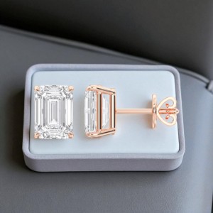 5.00 CT E-F/VVS-VS émeraude coupe diamant pierre classique quatre broches ensemble boucle d'oreille en plaqué or pour unisexe - Product Image 2