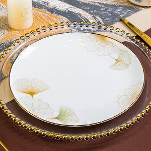 Bộ đồ ăn sứ xương cao cấp màu trắng, đĩa ăn sang trọng, đồ sứ gốm cao cấp, bộ đồ ăn bằng đá mài vàng 2024 - Product Image 4
