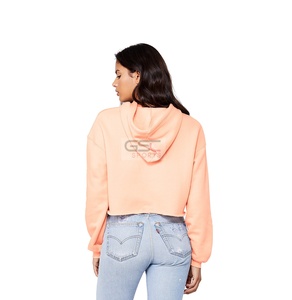 Sweat-shirt à capuche en polaire pour femme, haut court, couleur unie, impression personnalisée, vente en gros - Product Image 6