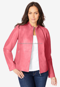 Personalizable sólido de talla grande de las mujeres de cuello alto corto chaqueta de cuero de oveja de punto transpirable alto invierno/otoño - Product Image 6
