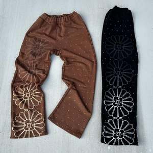 Hombres 100% algodón 500gsm huye con piedra del Rin con estampado de pantalla Zip Up Sudadera con capucha y pantalón plano Traje de sudor al por mayor - Product Image 4