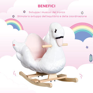 HOMCOM Cheval à bascule cygne blanc avec musique 60x32x55cm Cadre en métal et bois Couverture en peluche Jouet pour bébé - Product Image 6