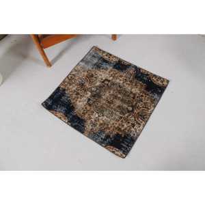 Turkish Small Rug, 2.3x2.4 ft Vintage Rug, <b>Brown</b> <b>Wool</b> Rug - Product Image 1