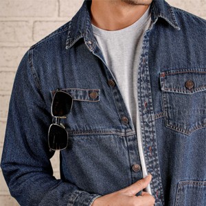 Veste en jean enduite pour homme-Veste à capuche en coton 100% style vintage à col montant pour automne, tenue décontractée et activités de plein air - Product Image 5