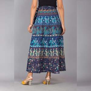 Blue Turquoise Ethnic Print <b>Maxi</b> Skirt Comfortable and Breathable Straight Wrap Skirt Made of Silk Spandex Digital Printed - Product Image 3
