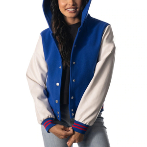 Veste Letterman unisexe en cuir de qualité supérieure, manches légères, baseball, coton teint uni à capuche zippé - Product Image 6