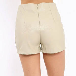 Pantalones cortos de cuero para mujer de cintura alta OEM cintura elástica mejor precio entrenamiento patrón caliente nuevo logotipo liso teñido botón arco transpirable - Product Image 4