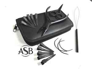 Kit d'outils d'extension de cheveux de microbilles d'acier inoxydable mat noir avec des pinces boucle de traction de cheveux de ciseaux Extension de cheveux crus - Product Image 2