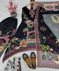 Mujeres indias al por mayor Top Palazzo withdupatta vestidos Rani caftán fabricante rosa con cuentas satén ropa Africana ropa India - Product Image 4