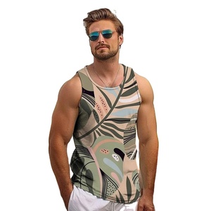 Camisetas sin mangas con estampado de hojas tropicales 3D para hombre, moda vintage de verano, ropa de calle, chaleco de ocio de cuello redondo suelto de viaje diario para hombre - Product Image 6