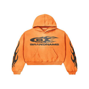 Sweat à capuche délavé à l'acide avec logo personnalisé et broderie délavée par le soleil en polaire respirant avec fermeture éclair complète visage surdimensionné poids lourd fermeture éclair complète grande taille - Product Image 2